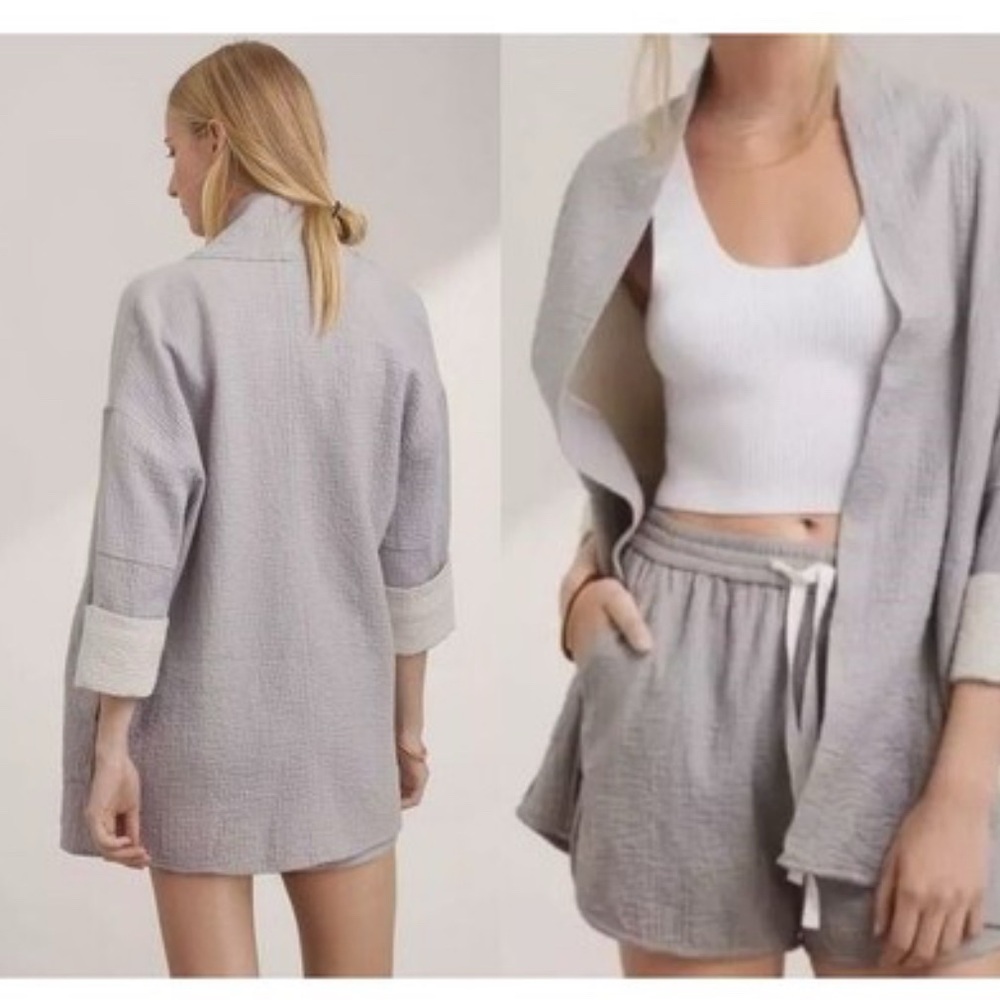 Gray Open-Front Blazer and Shorts Set